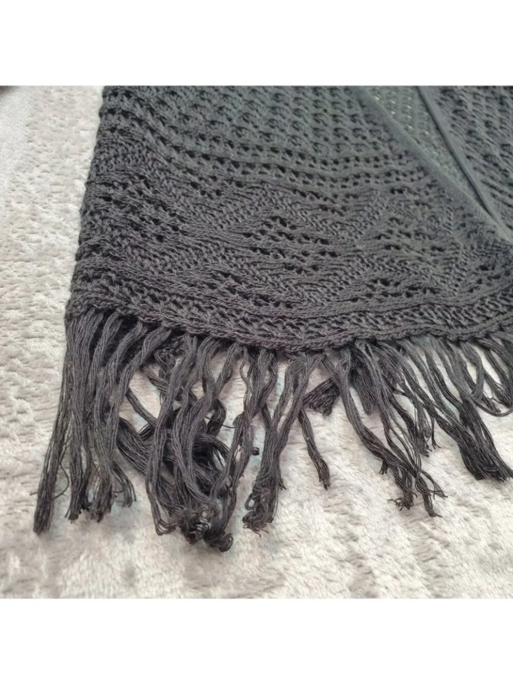 Girls Black Cardigan Sweater Size XL (14/16) Knit Open Front Fringe Boho Fairy